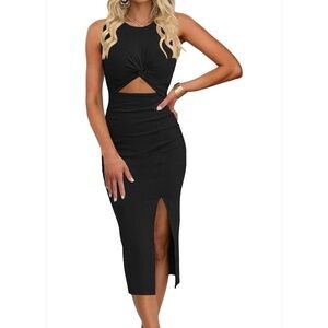 Elegant Black Sleeveless Midi Dress